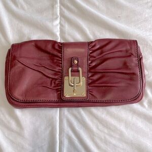 Michael Kors Oxblood Leather Clutch with Gold Fixtures and Dust Bag
